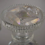 Mehrere Angel Aura Bergkristall Spitzen in gläserner Schale mit Regenbogenglanz