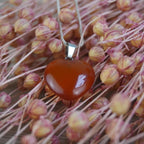 Karneol Herzanhänger an versilberter Kette mit Dekoration aus rosa Blütenknospen
